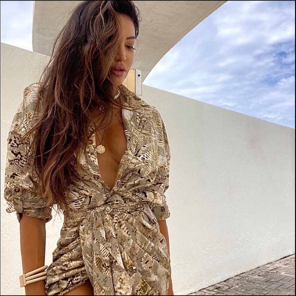 Fashion Nova Satin Midi Shirt Dress